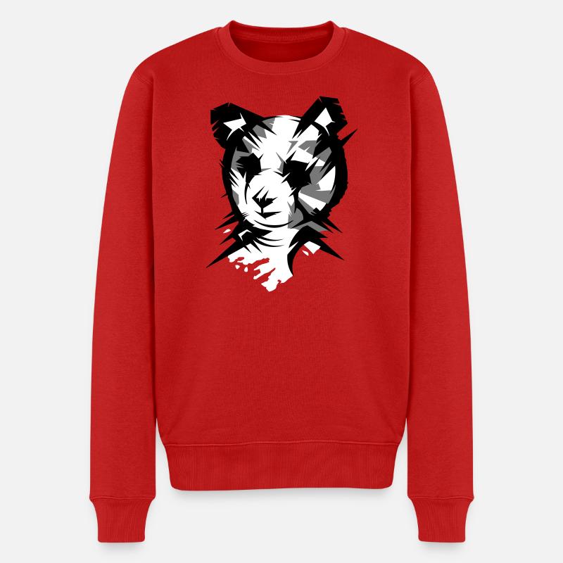 Panda Bär Kopf im kubistischen Stil - Männer Premium Bio Pullover - Rot
