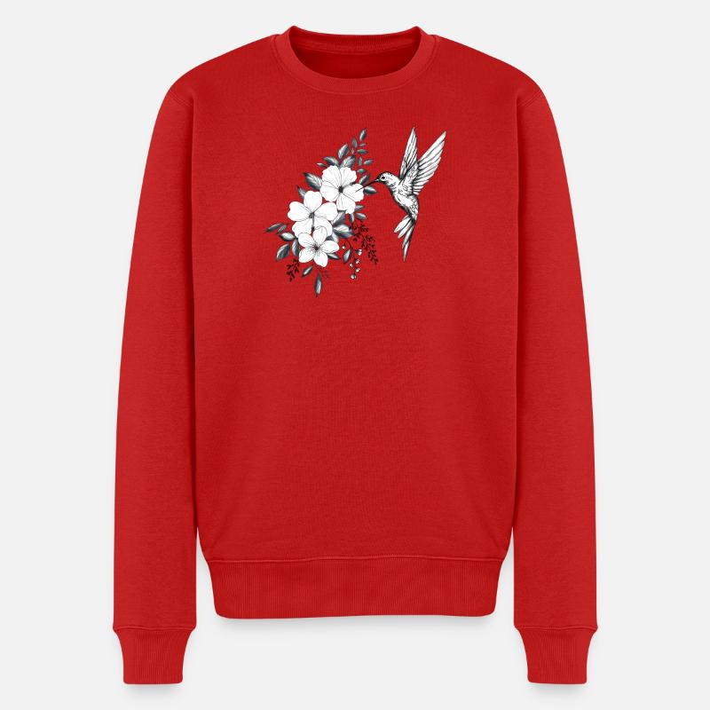fleurs de cerisier et hibiscus, petit oiseau colib - Pull Premium bio Homme - rouge