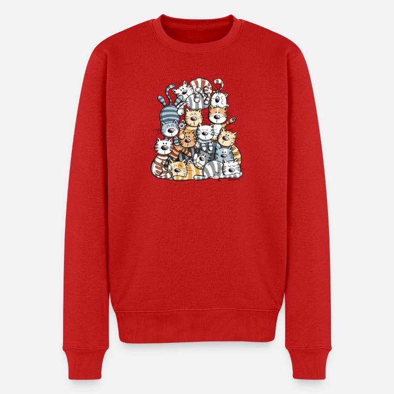 Funny Katzen Haufen I Katzenfreunde Geschenk - Männer Premium Bio Pullover - Rot