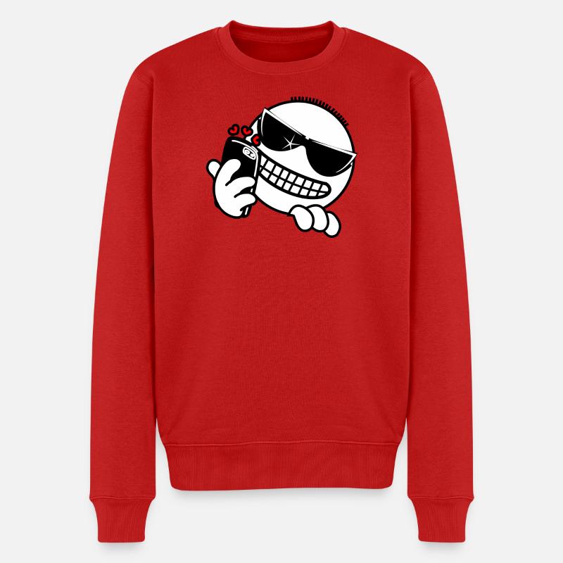 Hacker mit Telefon - Männer Premium Bio Pullover - Rot