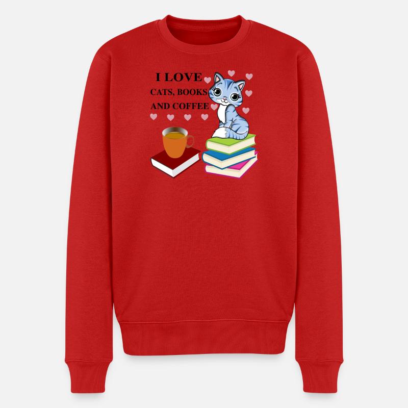 Bücher und Kaffee süße, schöne Lektüre - Männer Premium Bio Pullover - Rot