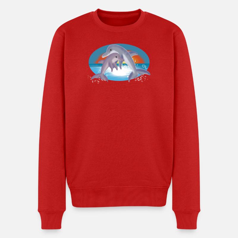 Fröhliche Delfin-Paar Illustration - Männer Premium Bio Pullover - Rot