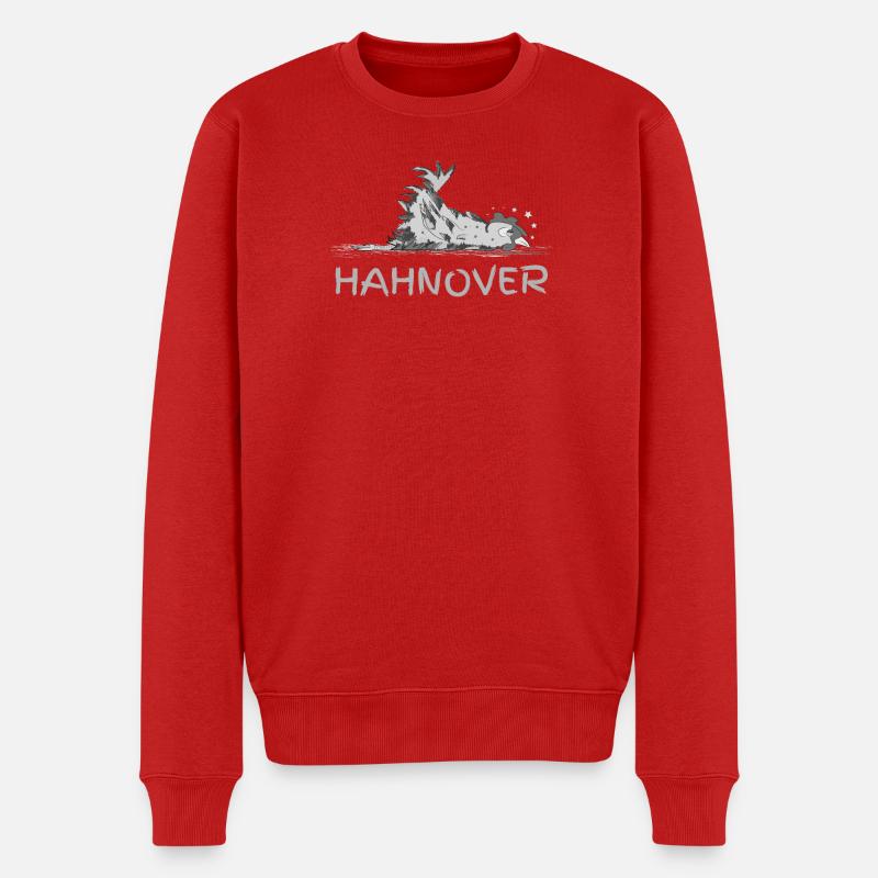 Hahnover - zerrupfter Hahn, grau - Männer Premium Bio Pullover - Rot
