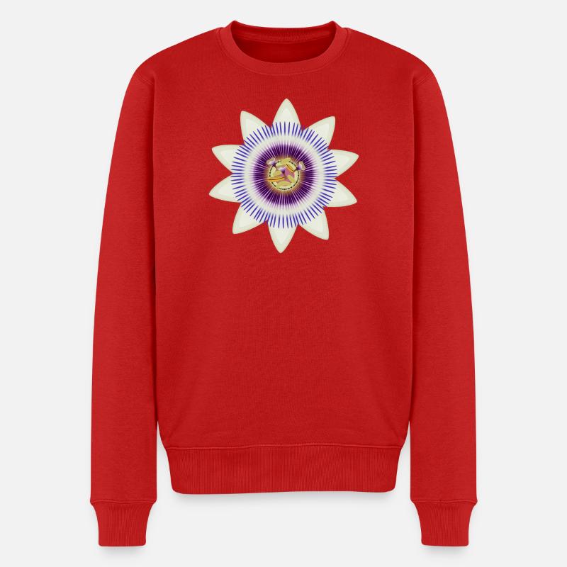 Kunstvolle Blüte einer Passionsblume - Männer Premium Bio Pullover - Rot
