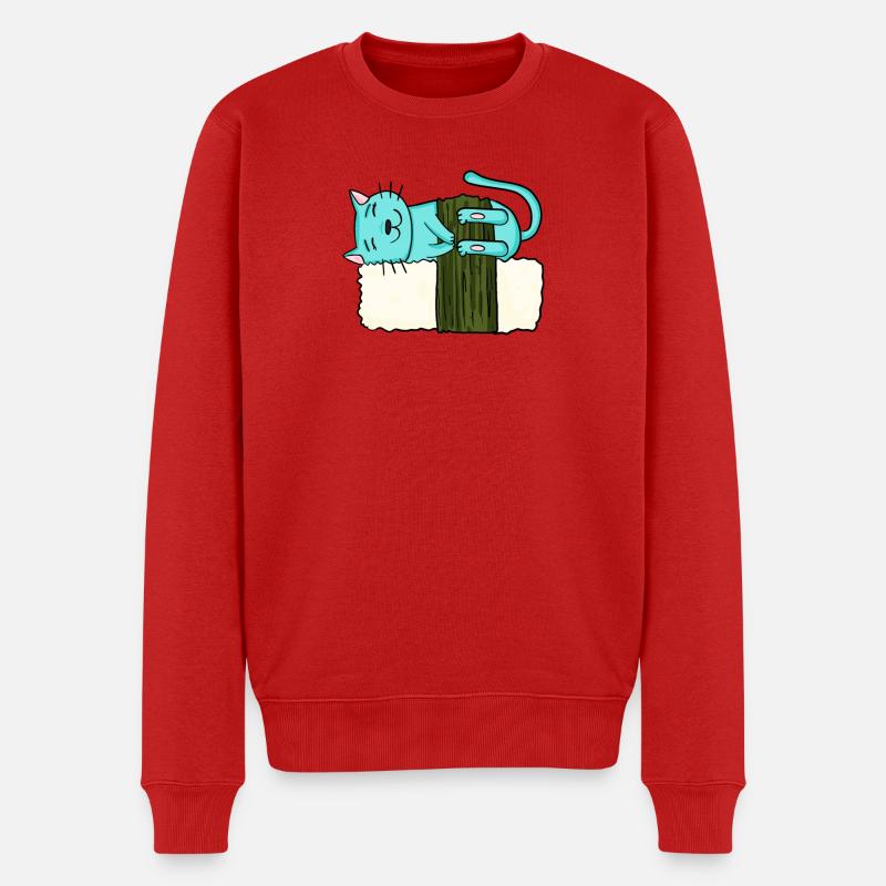 Sushi Katze - Männer Premium Bio Pullover - Rot