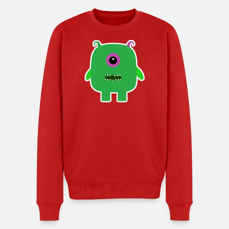Monstre Cyclope Vert | Extraterrestre carré mignon - Pull Premium bio Homme - rouge