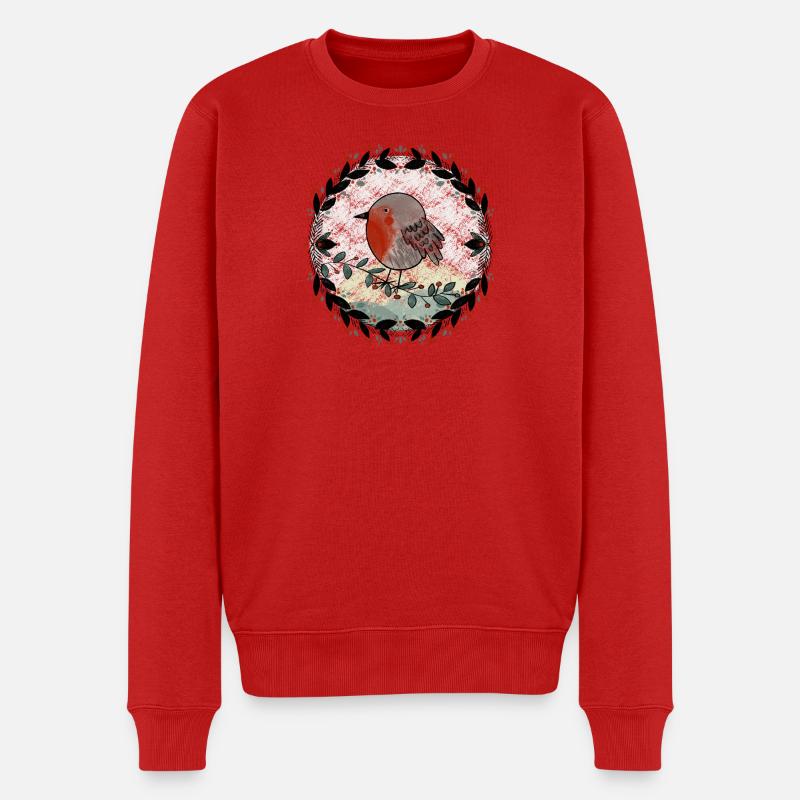 Rotkehlchen Illustration - Männer Premium Bio Pullover - Rot