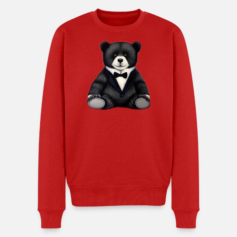 Eleganter Teddybär im Anzug - Männer Premium Bio Pullover - Rot