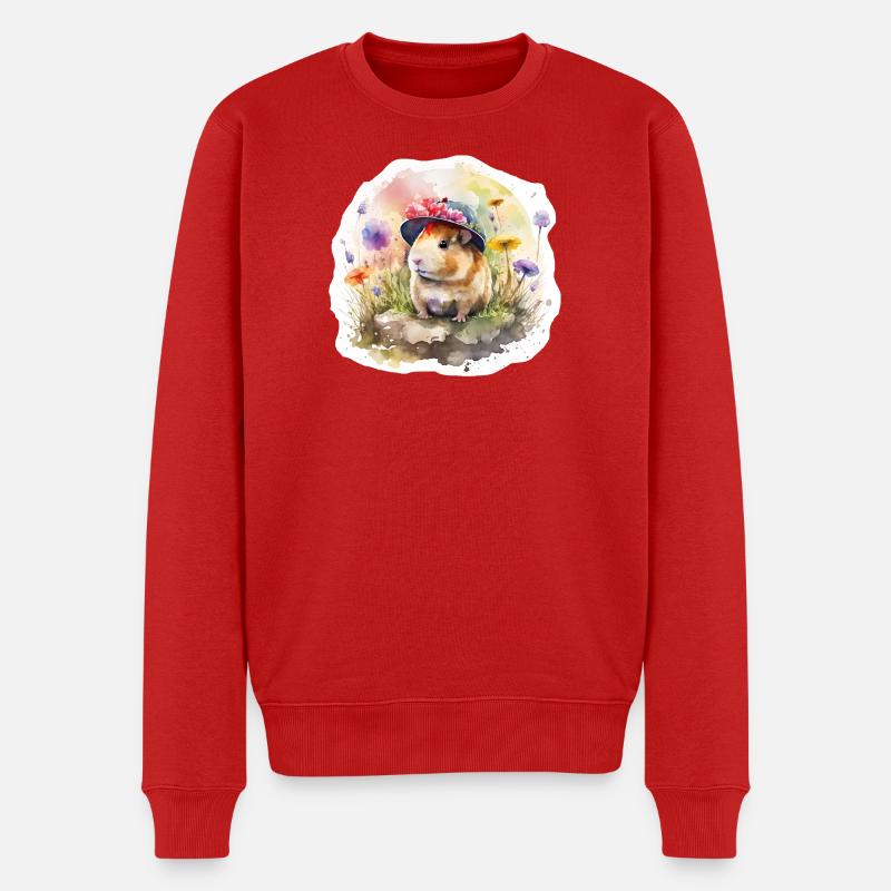 Cochons d’Inde dans une prairie fleurie - Pull Premium bio Homme - rouge