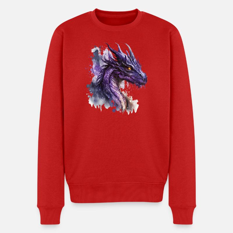 Lila Aquarell Drache - Männer Premium Bio Pullover - Rot