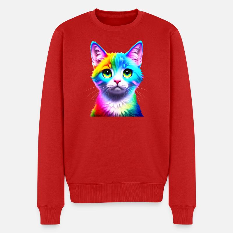Regenbogenkatze Neonkunst - Männer Premium Bio Pullover - Rot