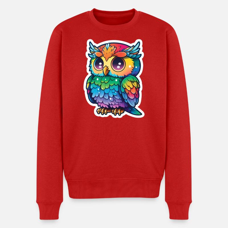 Farbenfrohe Eulenillustration - Männer Premium Bio Pullover - Rot