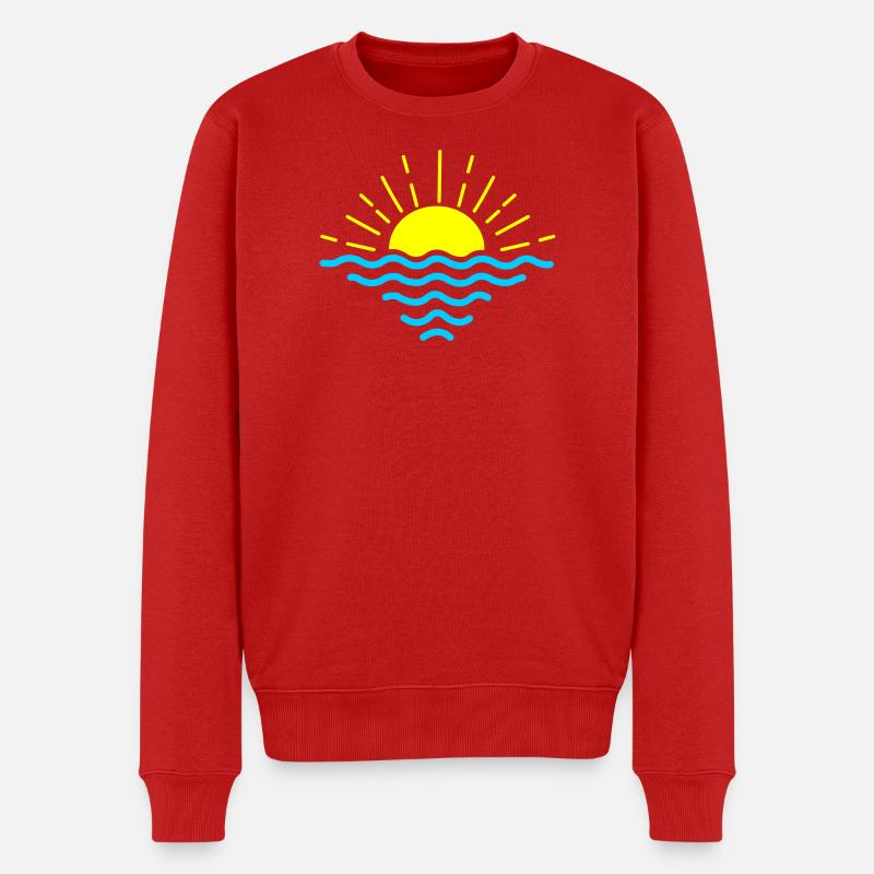 Coucher de soleil vagues bleues - Pull Premium bio Homme - rouge