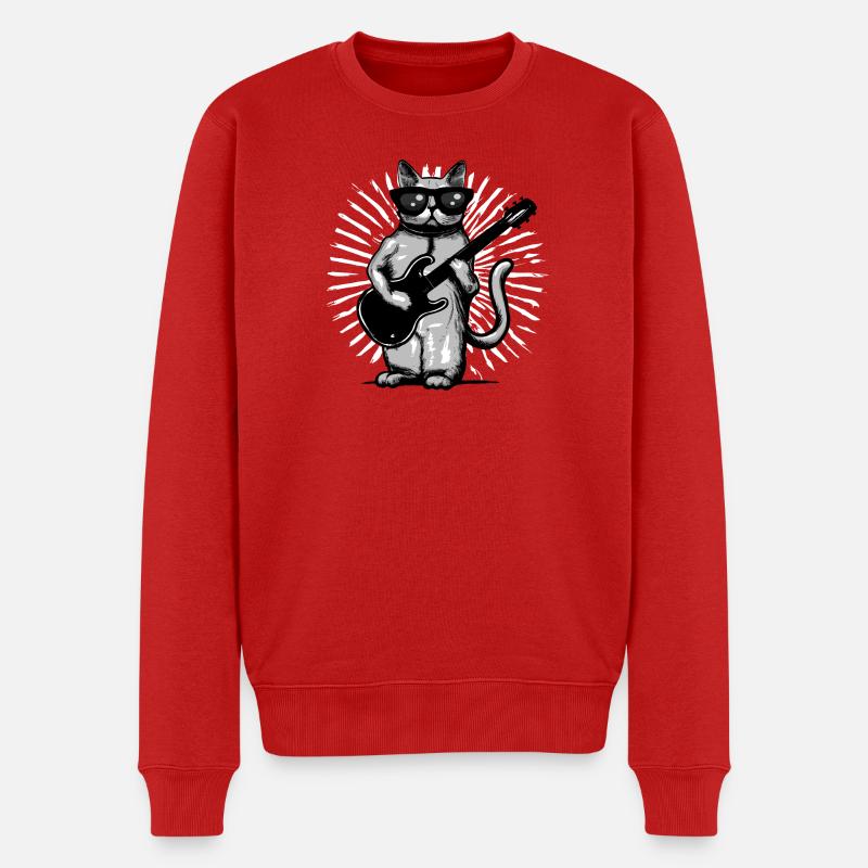 Chat Guitariste - Pull Premium bio Homme - rouge