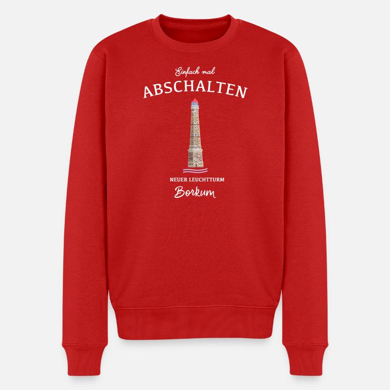 Borkum, Neuer Leuchtturm - Männer Premium Bio Pullover - Rot