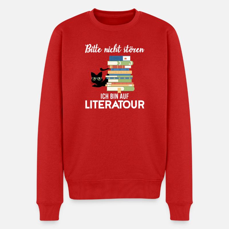 Bücher lesen Bücherwurm Leseratte Katzenliebhaber - Männer Premium Bio Pullover - Rot
