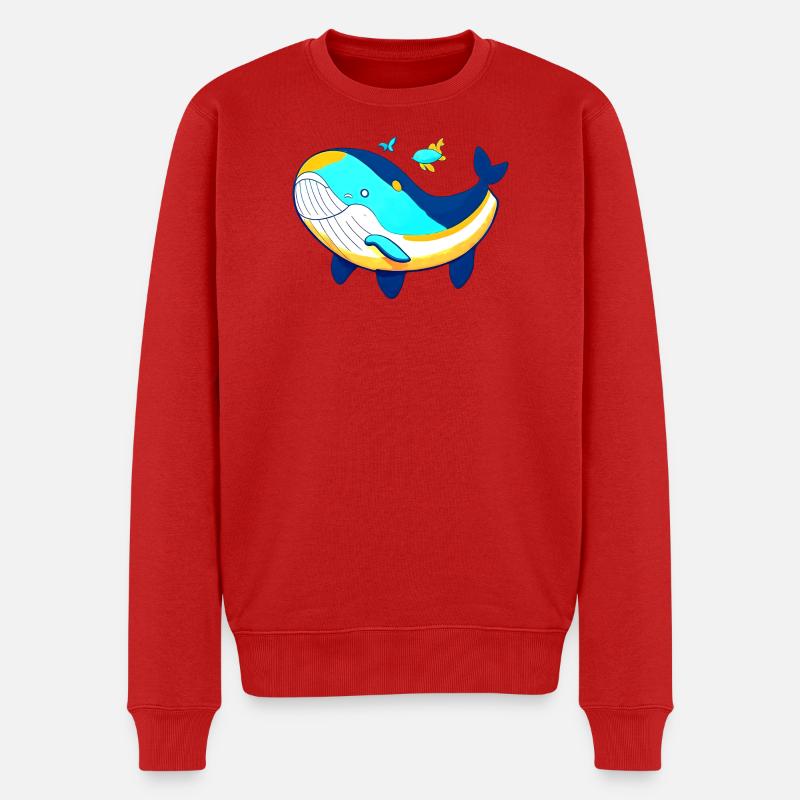 Baleine amicale avec bébé baleine - Pull Premium bio Homme - rouge
