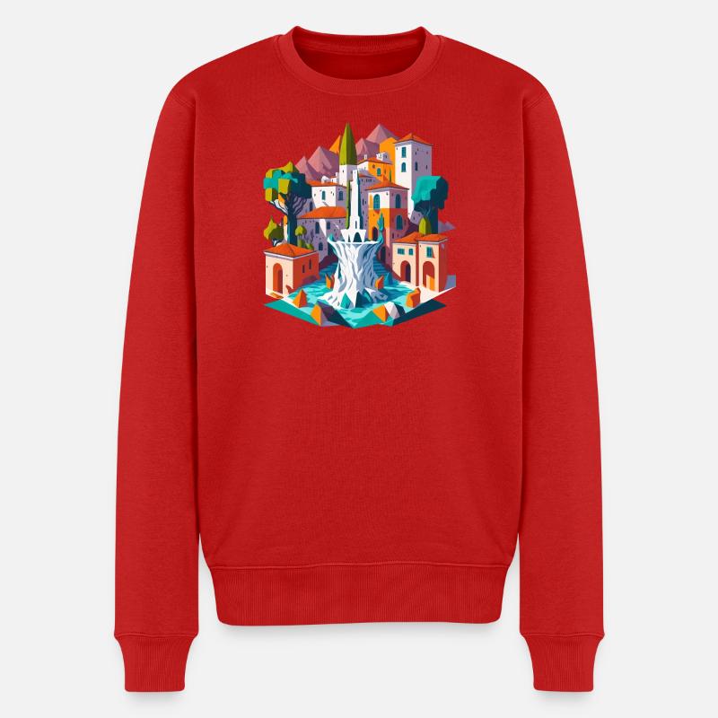 Andalusischer Dorfplatz - Männer Premium Bio Pullover - Rot