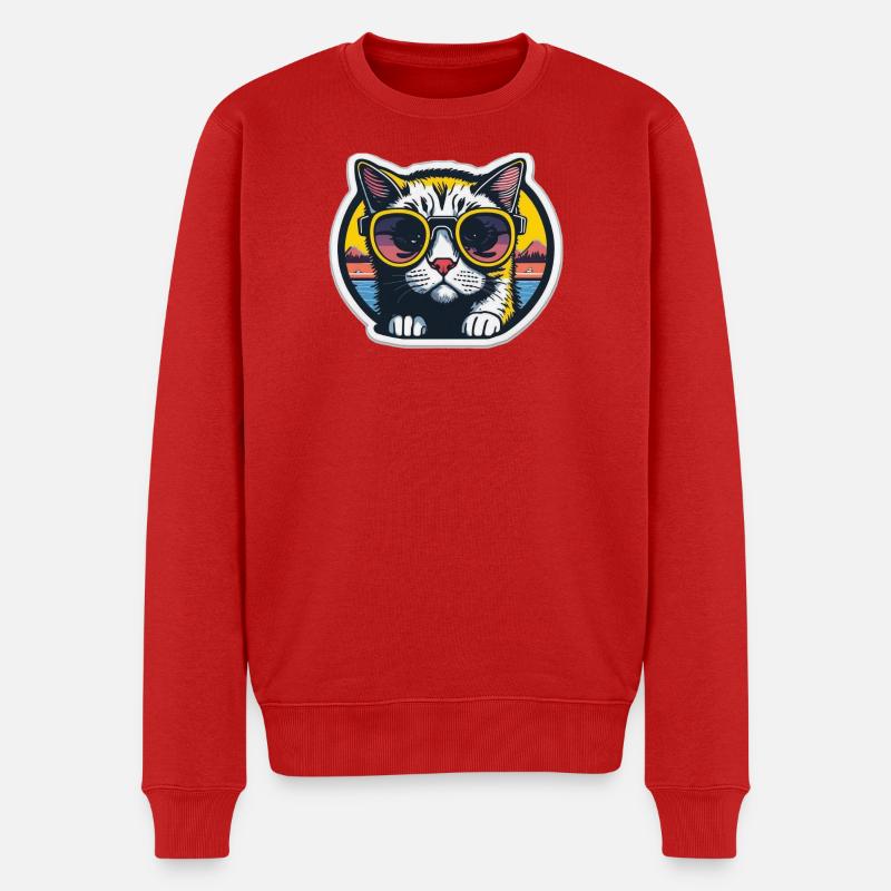 Katze mit Brille - Männer Premium Bio Pullover - Rot