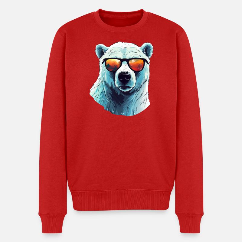 Cooler Eisbär mit Sonnenbrille - Männer Premium Bio Pullover - Rot