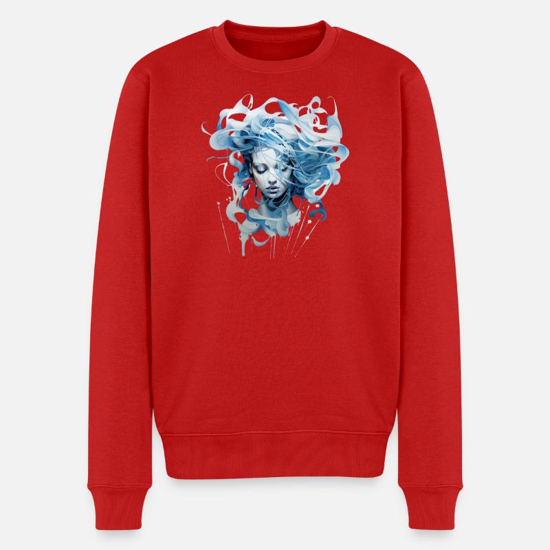 Kunstgemälde "Bläuliche Frau" - Druck Design - Männer Premium Bio Pullover - Rot