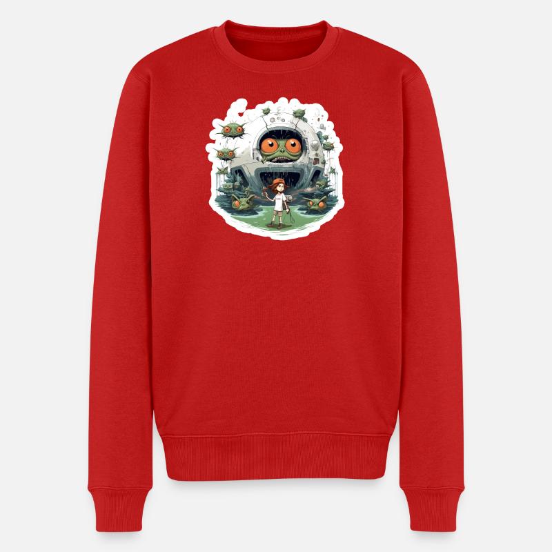 Roboter Monster Raumschiff Alien Planet Shirt - Männer Premium Bio Pullover - Rot
