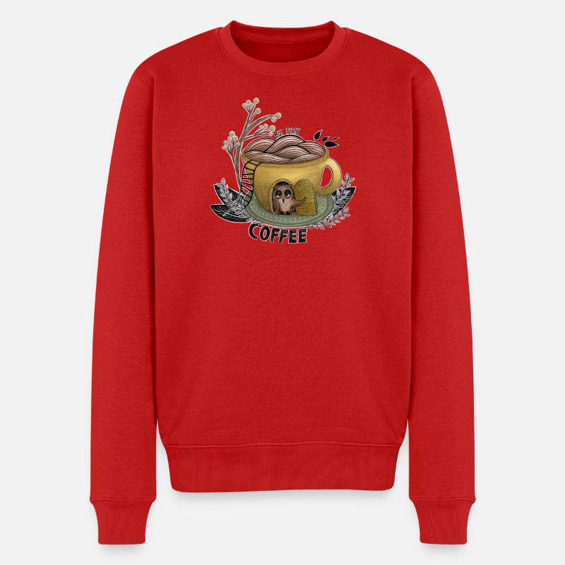 But First Coffee Owl - Männer Premium Bio Pullover - Rot