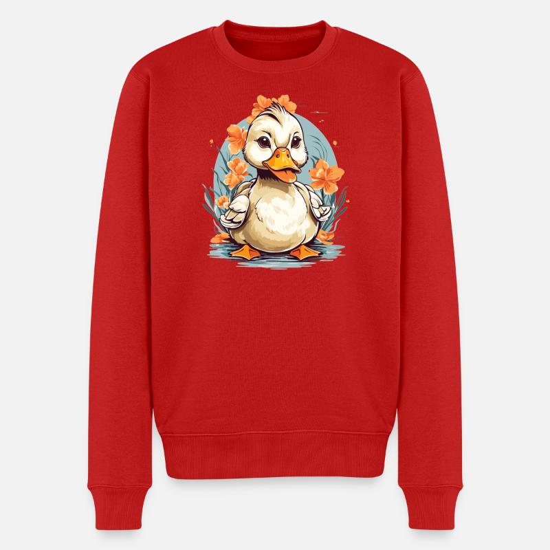 Süße Ente mit Blumen - Männer Premium Bio Pullover - Rot