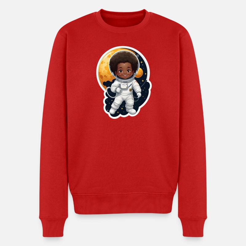 Kinder astronaut mit Mondhintergrund - Männer Premium Bio Pullover - Rot