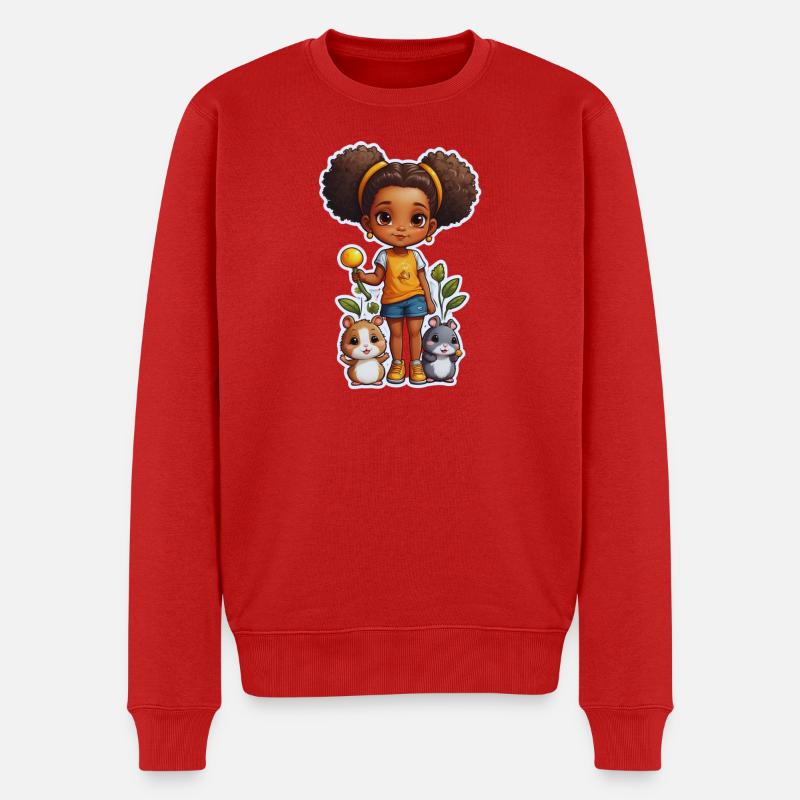 Niedliches Mädchen mit Hamstern und Blumen - Männer Premium Bio Pullover - Rot
