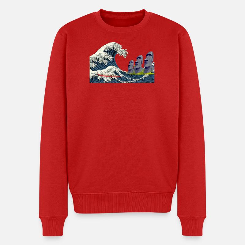 Big Wave Hokusai Statuen Osterinsel Chile - Männer Premium Bio Pullover - Rot