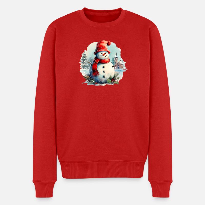 Aquarell Schneemann - Männer Premium Bio Pullover - Rot