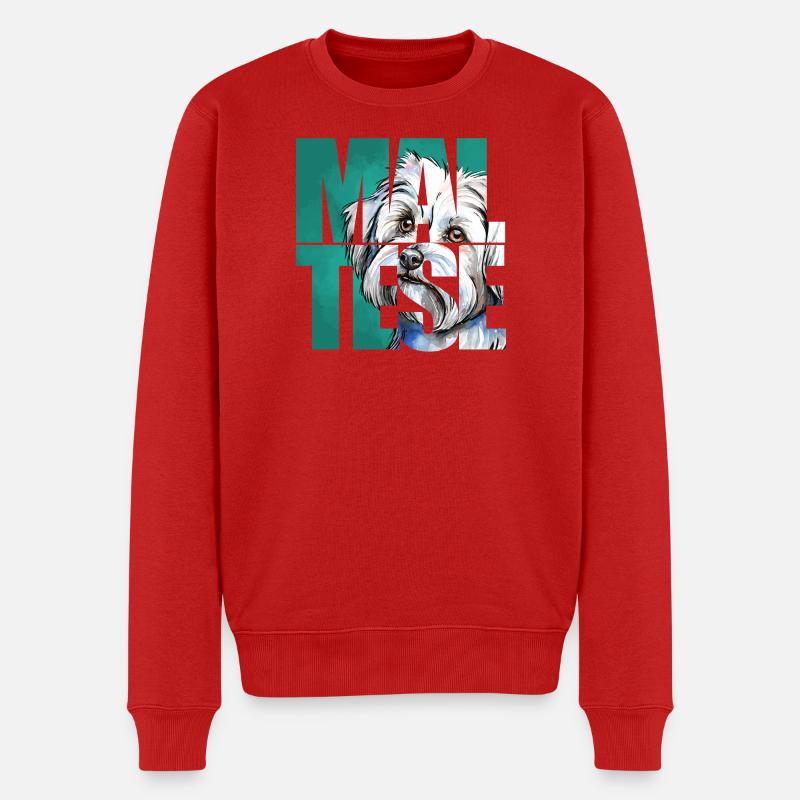 Portrait de bichon maltais - Pull Premium bio Homme - rouge