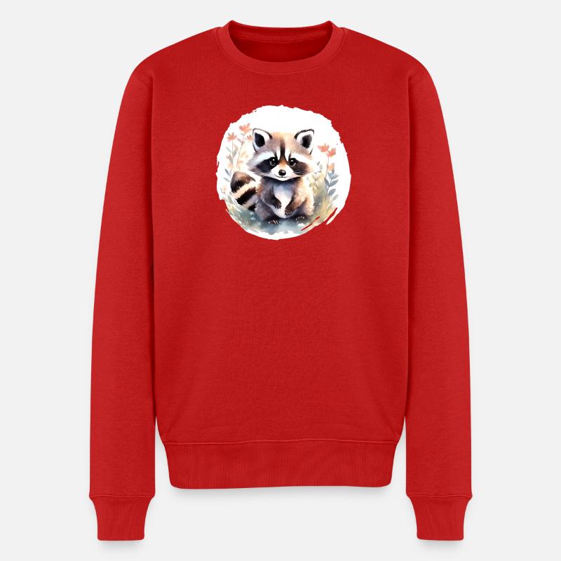 Waschbär Aquarell - Männer Premium Bio Pullover - Rot