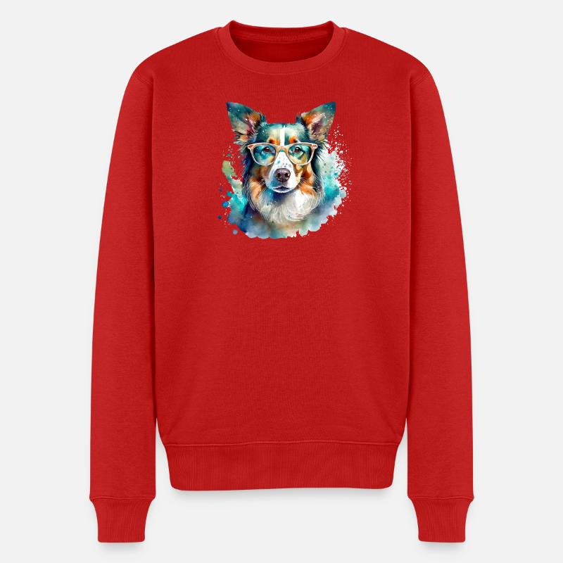 Border Collie mit Brille - Männer Premium Bio Pullover - Rot