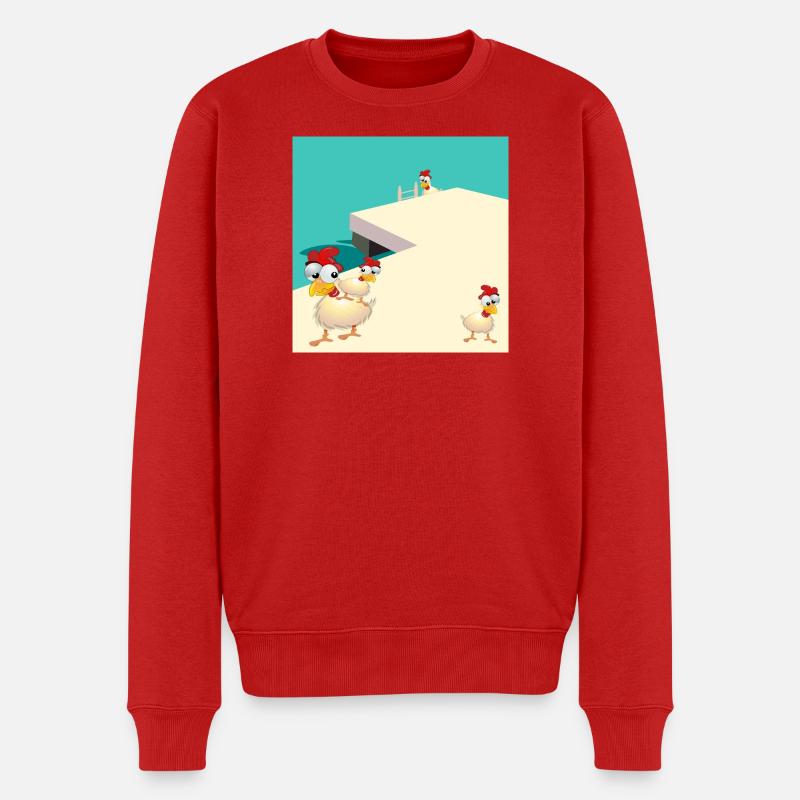 HÜHNER SCHWIMMEN AM SEE - Männer Premium Bio Pullover - Rot