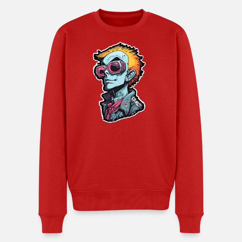 Blauer Punk mit Neon Goggles - Männer Premium Bio Pullover - Rot