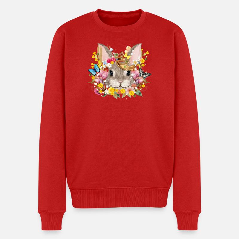 Kaninchen mit Krone & frühlingshaften Accessoires - Männer Premium Bio Pullover - Rot
