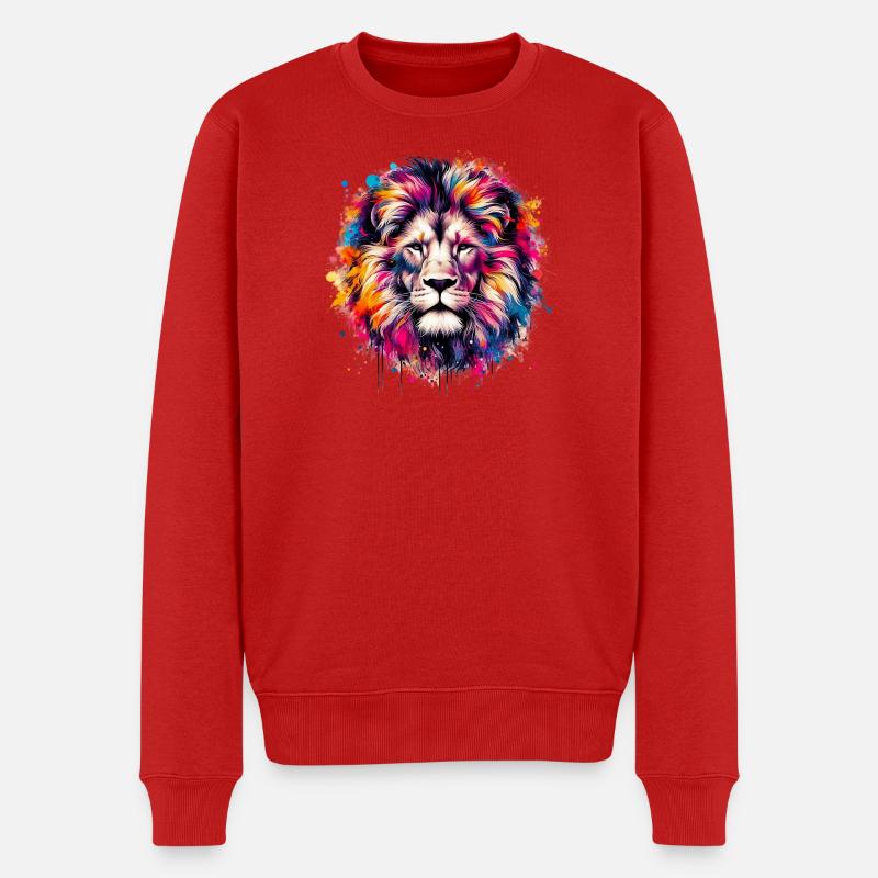 Löwe - Männer Premium Bio Pullover - Rot