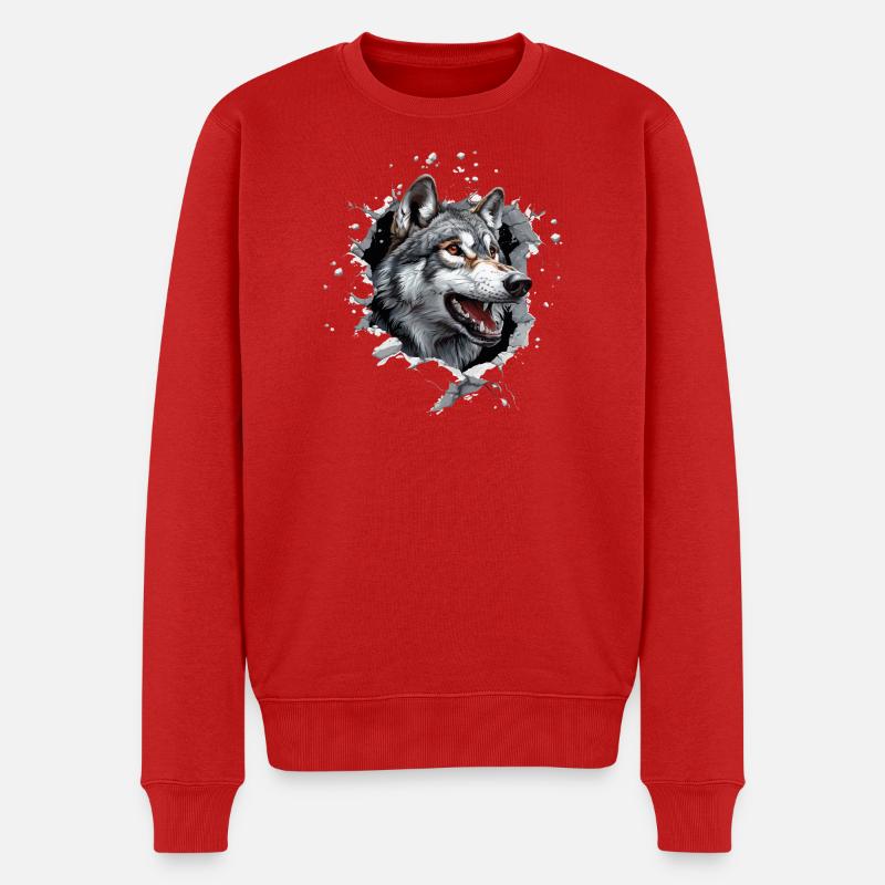 Lustiger Wolfshund - Männer Premium Bio Pullover - Rot
