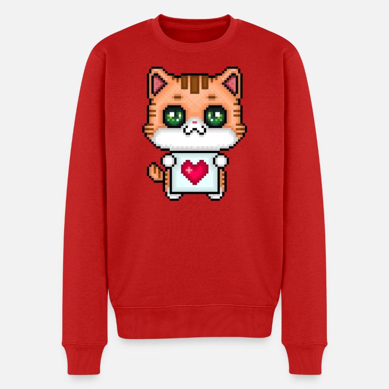 Chaton aimant les pixels - Pull Premium bio Homme - rouge