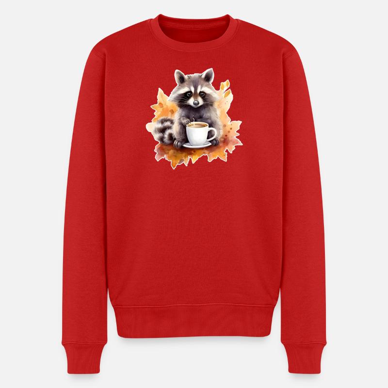 Herbst Waschbär Kaffee Gemütlich - Männer Premium Bio Pullover - Rot