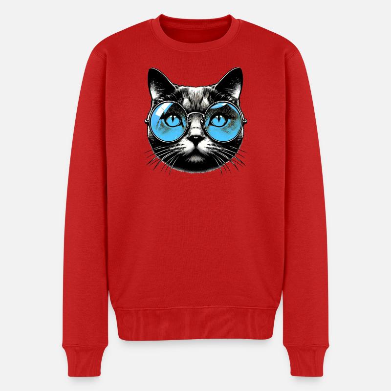 Katze mit Brille - Männer Premium Bio Pullover - Rot
