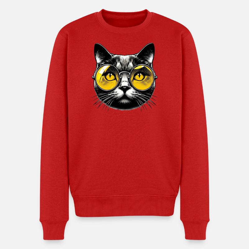 Le Chat avec des lunettes - Pull Premium bio Homme - rouge