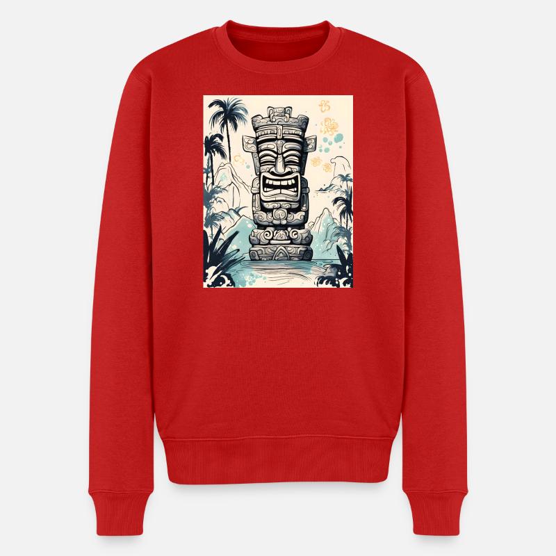 Tiki Statue Asia Art - Männer Premium Bio Pullover - Rot