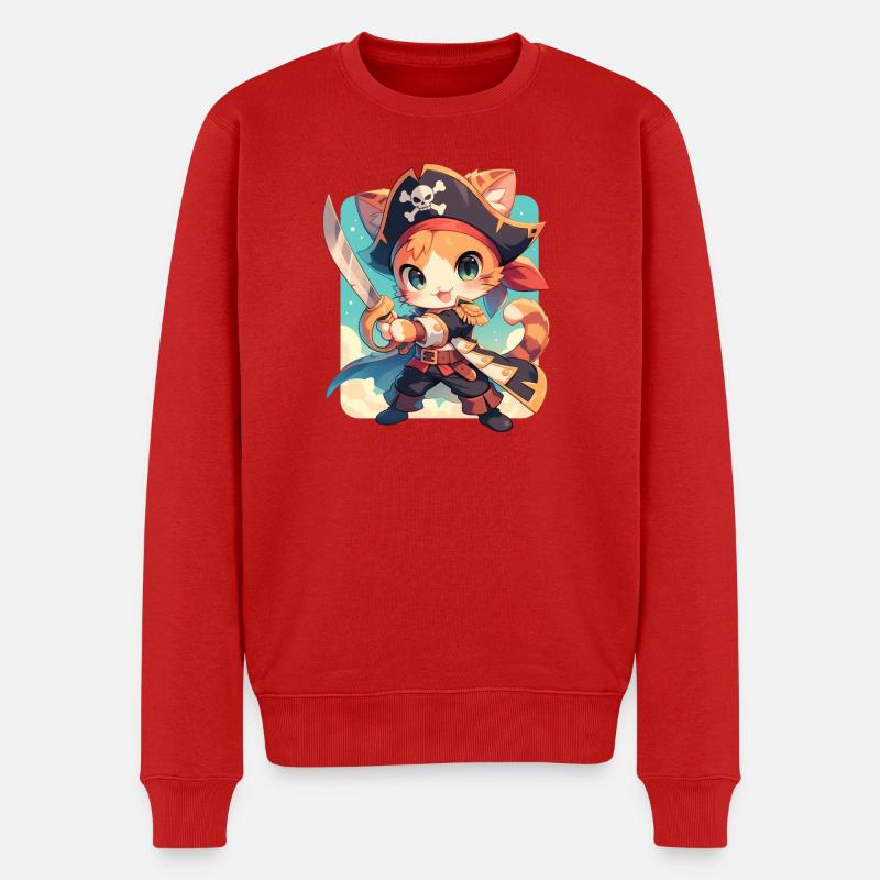 Kawaii Piraten Katze Chibi - Ahoi Abenteuer - Männer Premium Bio Pullover - Rot