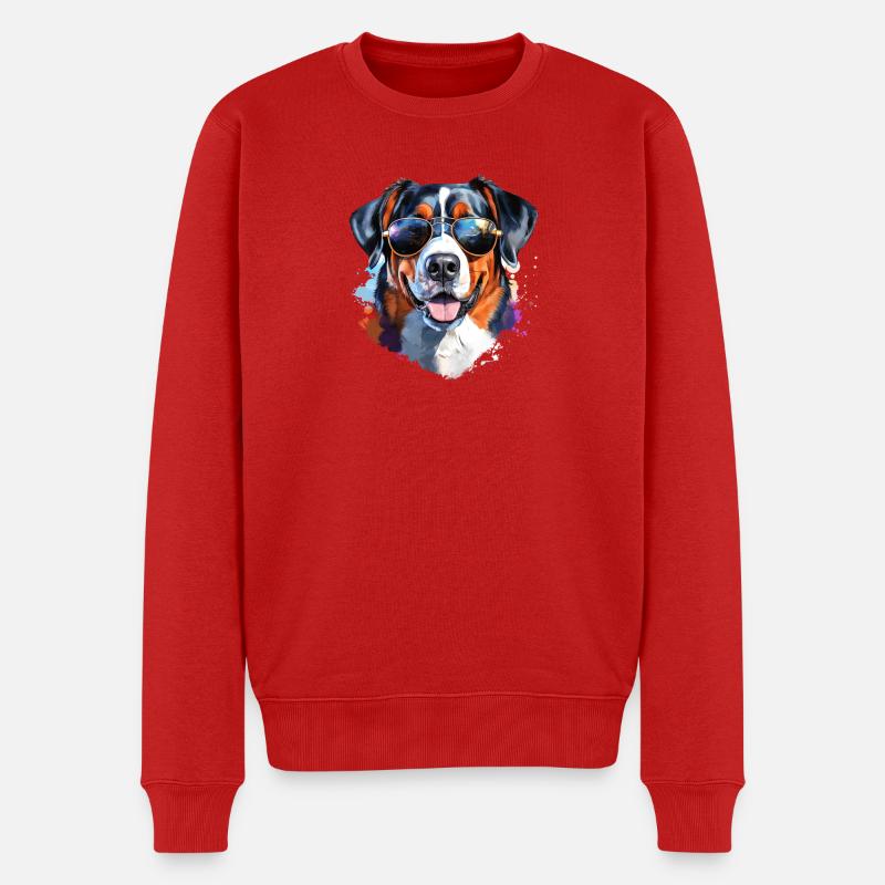 Entlebucher mit Sonnenbrille - Männer Premium Bio Pullover - Rot