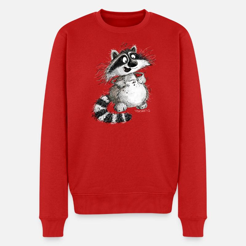 Lustiger Waschbär Cartoon Wildtier - Männer Premium Bio Pullover - Rot