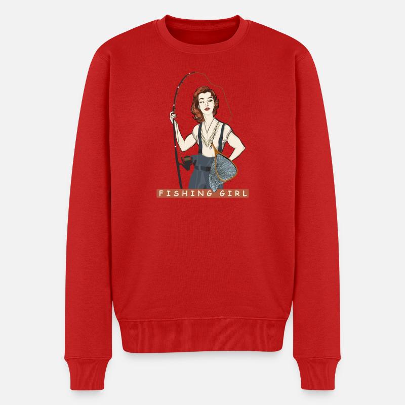 Mädchen beim Angeln - Männer Premium Bio Pullover - Rot