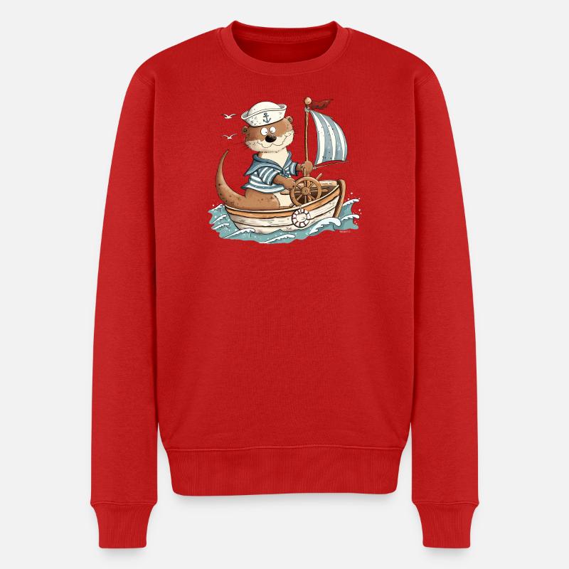 Otter Boot Segeln Segelboot - Männer Premium Bio Pullover - Rot
